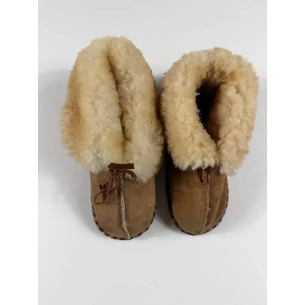 Handmade Genuine Sheepskin Suede Slippers Tan Soft Sole Toddler Size 8